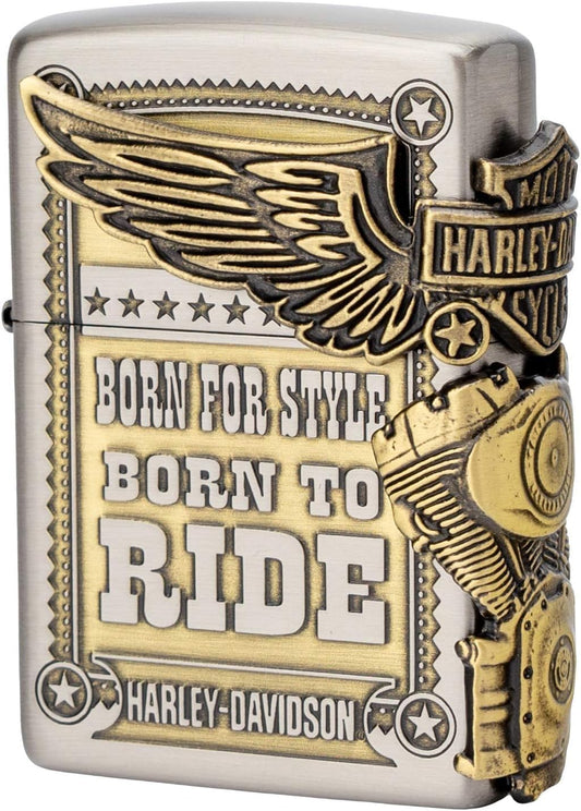 Zippo HDP-27 Harley Davidson Japanese Limited 3 Sided Continuous Processing, Old Finish Nickel x Brass Golden