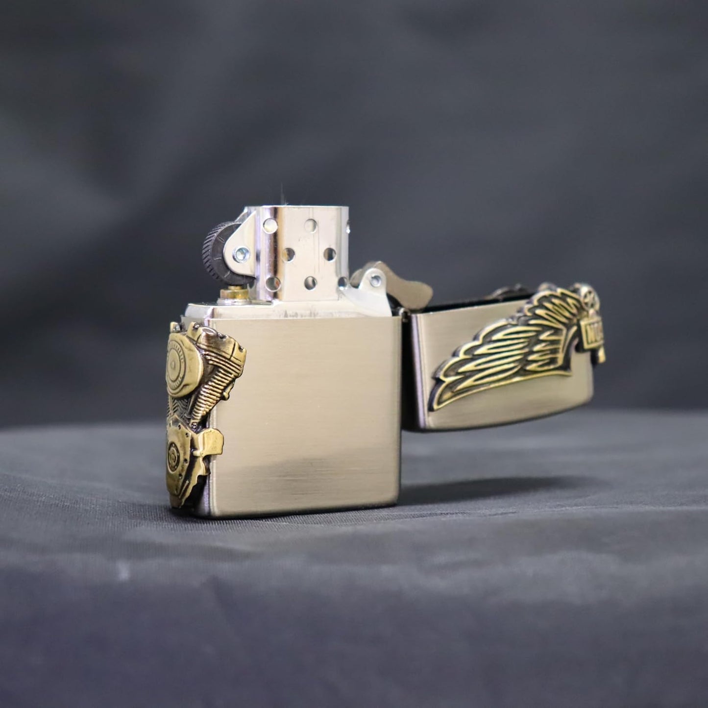 Zippo HDP-27 Harley Davidson Japanese Limited 3 Sided Continuous Processing, Old Finish Nickel x Brass Golden