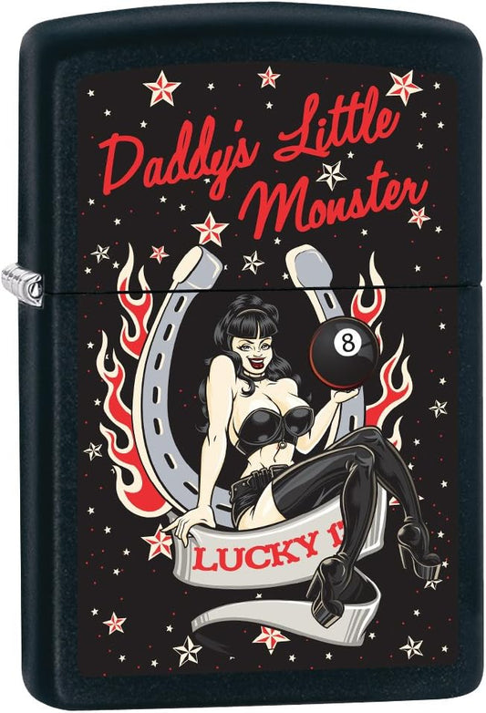 Zippo Lighter: Daddys Little Monster, Pin-Up Girl - Black Matte 78774
