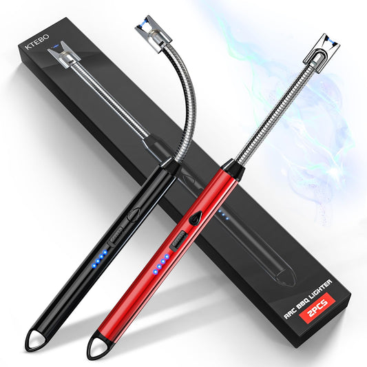 KTEBO® 2 Pack Plasma Arc Electric Lighters Rechargeable - USB Long Reach for Scented Candles, BBQ Grill &Camping - Windproof Design Lighters