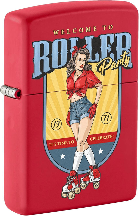 Zippo Lighter: Roller Party, Pin-up Girl - Red Matte 81674