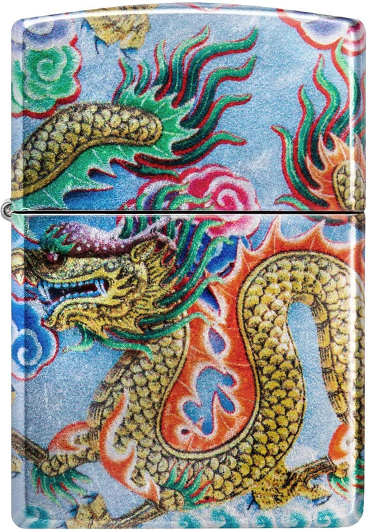 Zippo Lighter Colorful Dragon, Windproof, Custom Designed, Stainless Steel Body